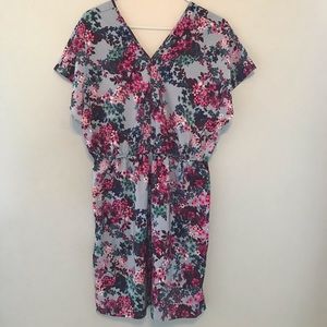 Lark & Ro Blue & Pink Floral Cinched Waist Dress